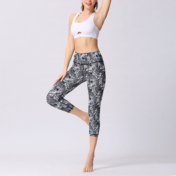 Leggings courts de yoga pour femmes, pantalons capri de yoga, imprimés de Buddha Stones , feuilles et papillons - image 17