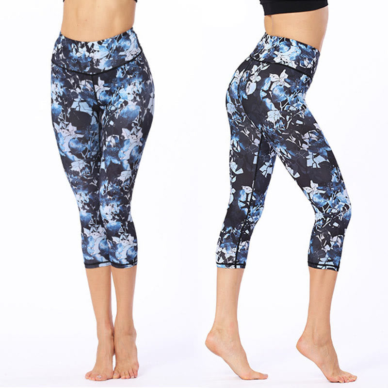 Leggings courts de yoga pour femmes, pantalons capri de yoga, imprimés de Buddha Stones , feuilles et papillons - image 2