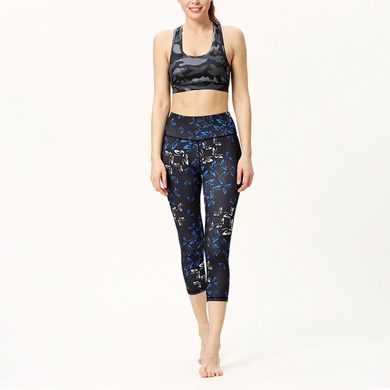 Leggings courts de yoga pour femmes, pantalons capri de yoga, imprimés de Buddha Stones , feuilles et papillons - image 5