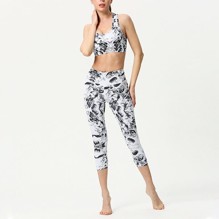 Leggings courts de yoga pour femmes, pantalons capri de yoga, imprimés de Buddha Stones , feuilles et papillons - image 9