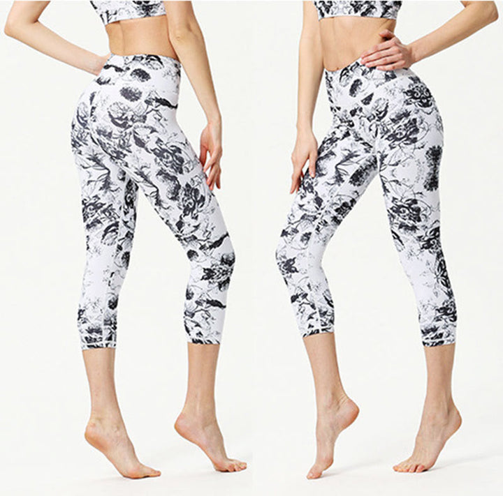 Leggings courts de yoga pour femmes, pantalons capri de yoga, imprimés de Buddha Stones , feuilles et papillons - image 8
