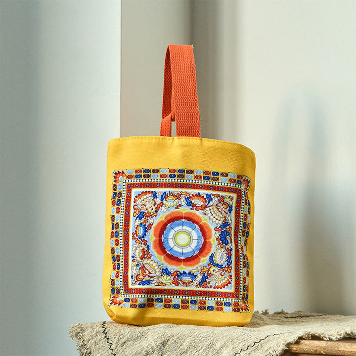 Buddha Stones Dunhuang Apsaras volantes Statues de Bouddha Lotus Sac à main en toile - Dunhuang Lotus Jaune 15*8*22cm - image 0