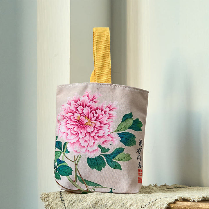 Sac à main en toile Buddha Stones et pivoine - Pivoine Outshine 15*8*22cm - image 0