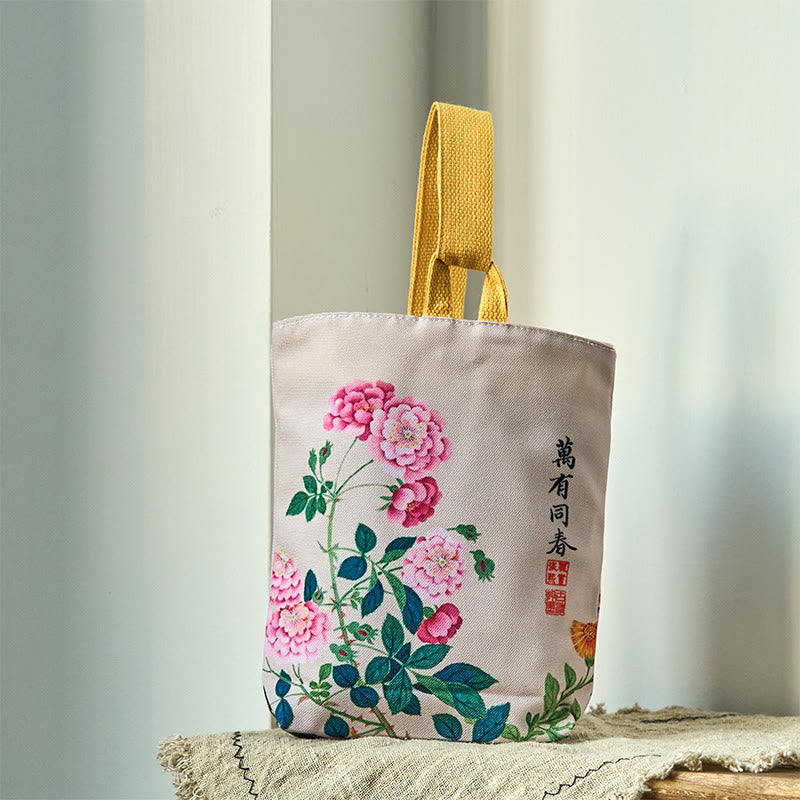 Sac à main en toile Buddha Stones et pivoine - Pivoine Myriade 15*8*22cm - image 6