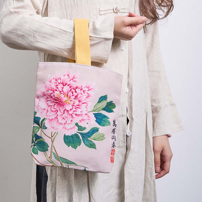 Sac à main en toile Buddha Stones et pivoine - image 1