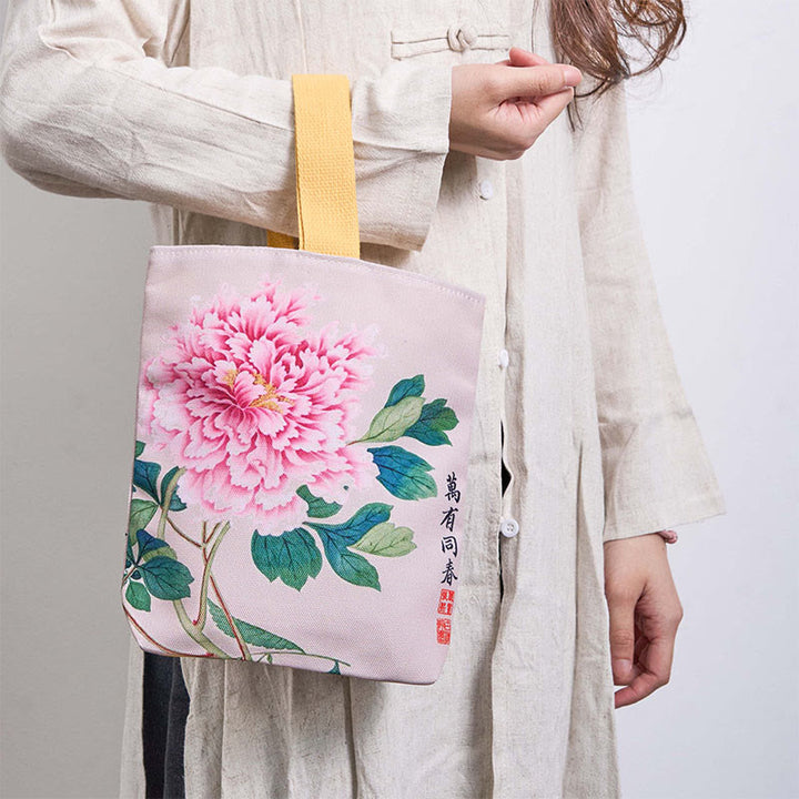 Sac à main en toile Buddha Stones et pivoine - image 1