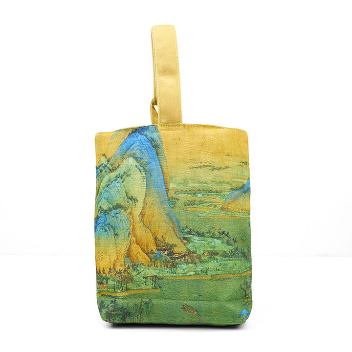 Sac à main en toile avec peinture de paysage de Buddha Stones