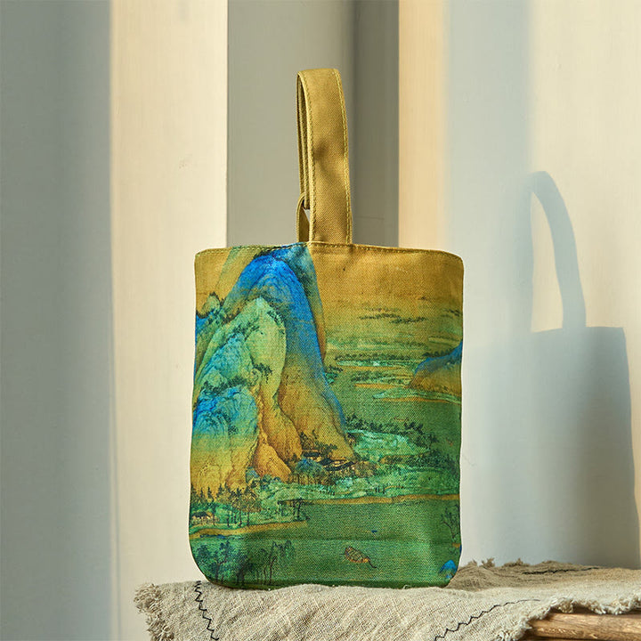 Sac à main en toile avec peinture de paysage de Buddha Stones