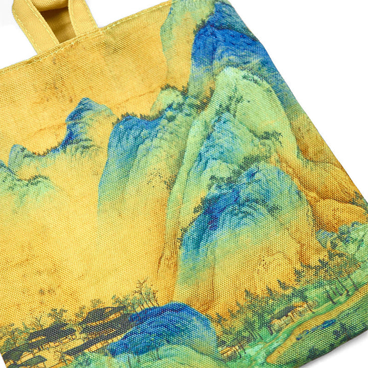 Sac à main en toile avec peinture de paysage de Buddha Stones