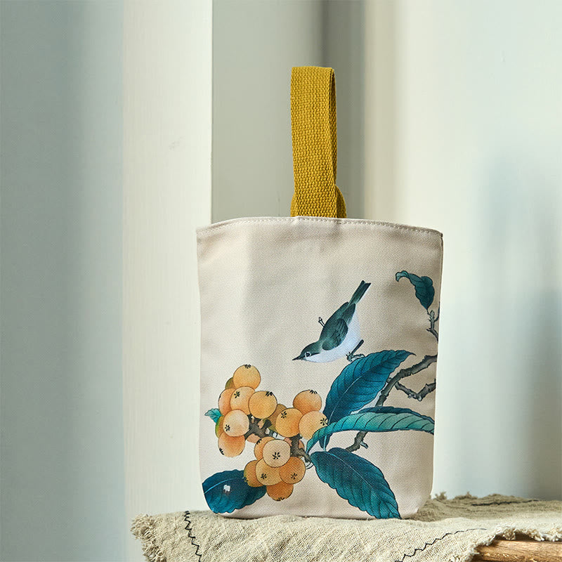 Sac à main en toile Buddha Stones Loquat Bird - Nèfle et oiseau 15*8*22cm - image 0