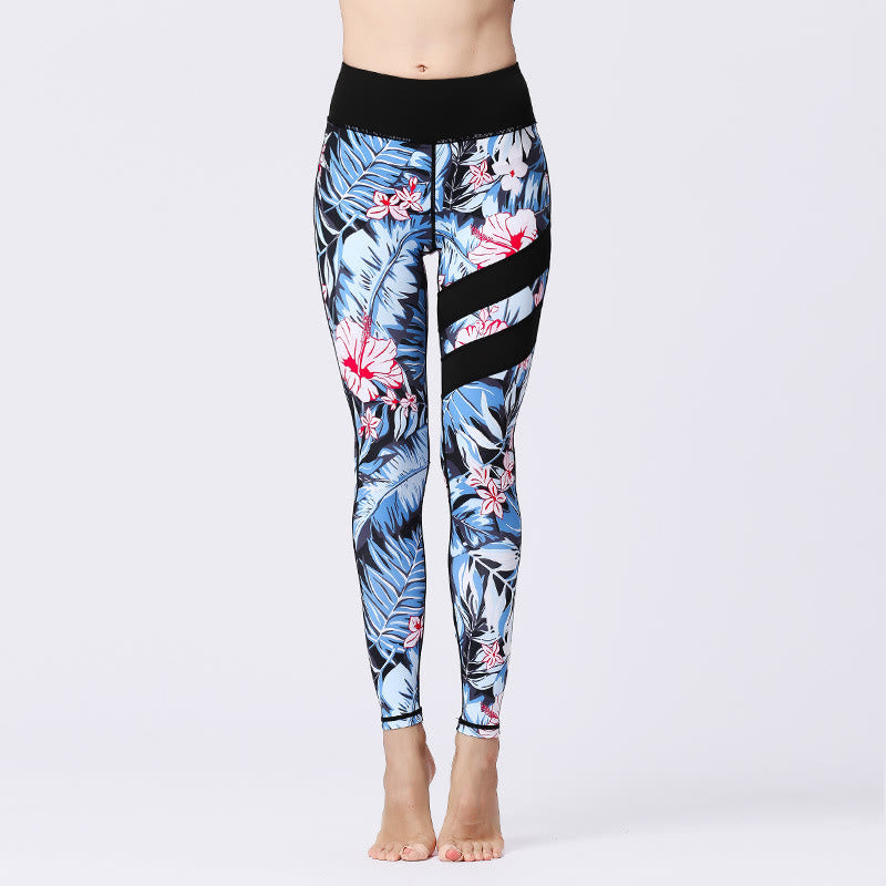 Leggings taille haute pour femme, imprimé Buddha Stones, pétales de fleurs, feuilles, sport, exercice, fitness, yoga - Bleu ciel - US8-10，UK/AU12-14，EU40-42 (XL) - image 1