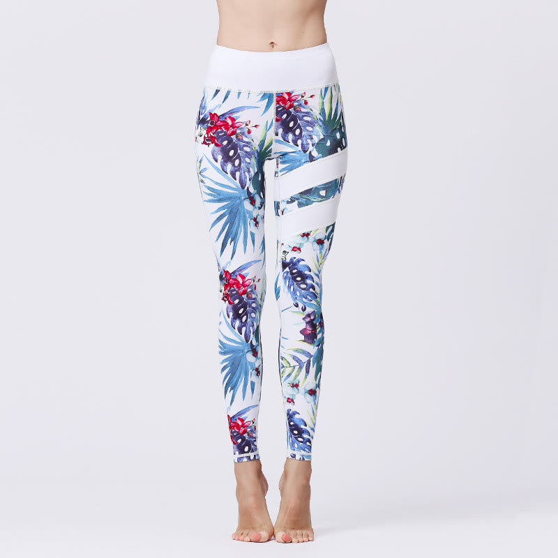 Leggings taille haute pour femme, imprimé Buddha Stones, pétales de fleurs, feuilles, sport, exercice, fitness, yoga - GhostWhite - US8-10，UK/AU12-14，EU40-42 (XL) - image 15