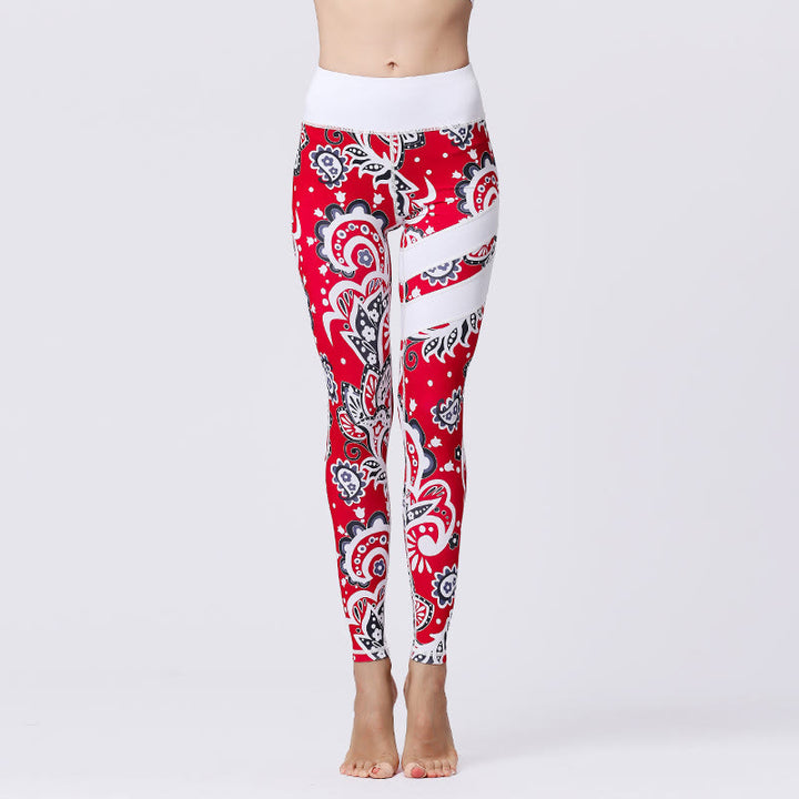 Leggings taille haute pour femme, imprimé Buddha Stones, pétales de fleurs, feuilles, sport, exercice, fitness, yoga - Rouge - US8-10，UK/AU12-14，EU40-42 (XL) - image 35