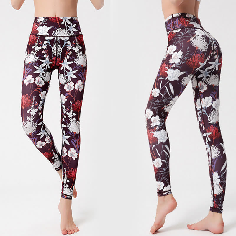 Leggings taille haute pour femme Buddha Stones, pétales de fleurs colorées, feuilles, imprimé, sport, exercice, fitness, yoga - Tanné - US8-10，UK/AU12-14，EU40-42 (XL)  - image 0