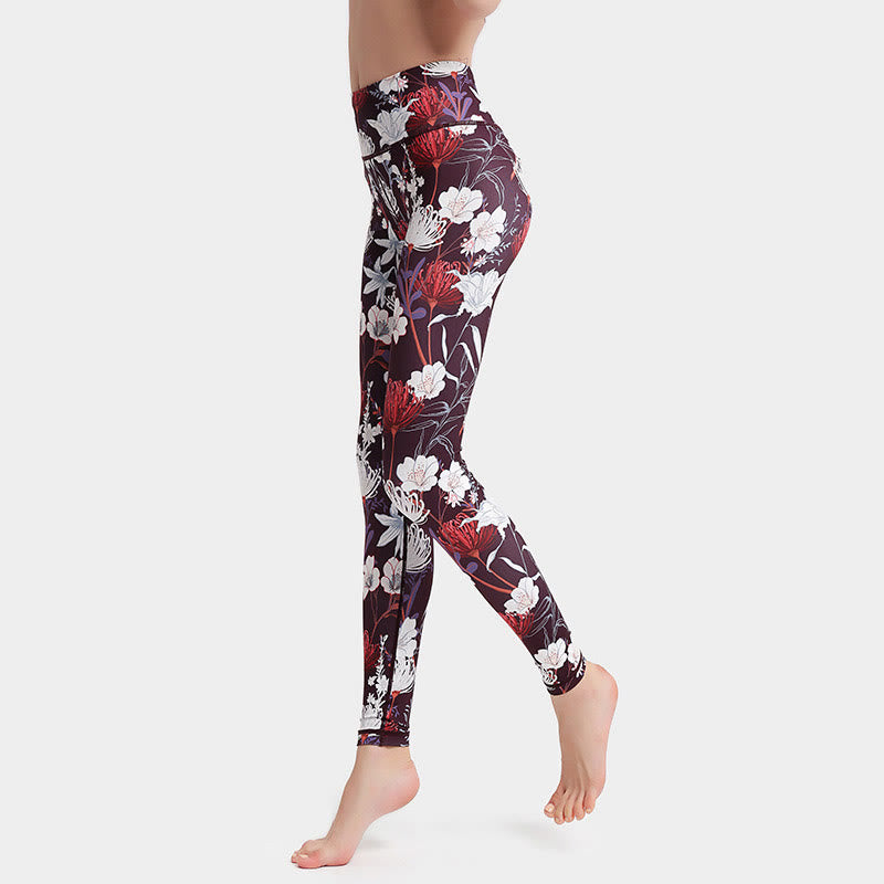 Leggings taille haute pour femme Buddha Stones, pétales de fleurs colorées, feuilles, imprimé, sport, exercice, fitness, yoga - image 1