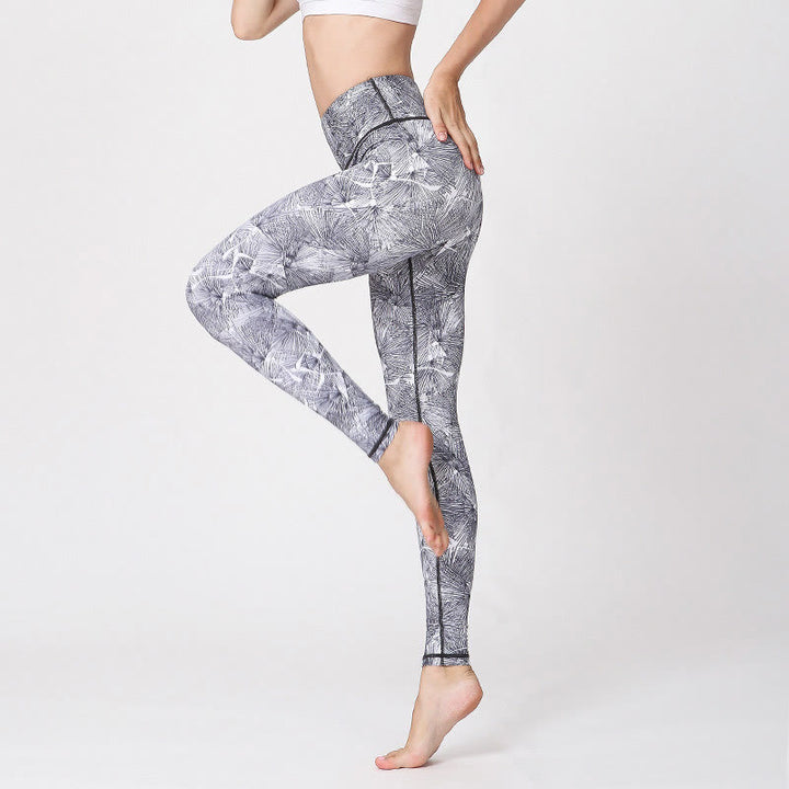 Leggings de sport pour femme avec imprimé Buddha Stones Mist Leaves - Gris clair - US8-10，UK/AU12-14，EU40-42 (XL) - image 6