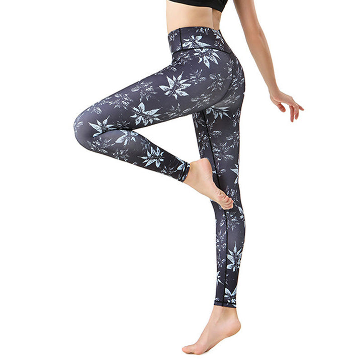 Leggings taille haute pour femme, imprimé feuilles d'érable, Buddha Stones, taches, exercices sportifs, fitness, pantalons de yoga - Feuille d'érable - US8-10，UK/AU12-14，EU40-42 (XL) - image 4