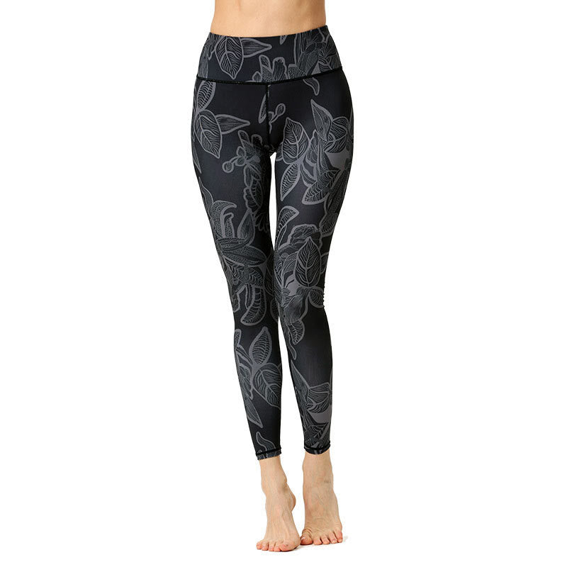 Leggings de sport et de fitness à imprimé feuilles simples avec Buddha Stones Pantalon de yoga pour femme - image 9