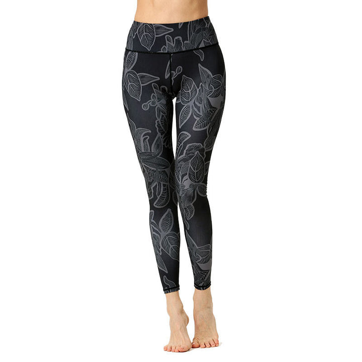 Leggings de sport et de fitness à imprimé feuilles simples avec Buddha Stones Pantalon de yoga pour femme - image 9