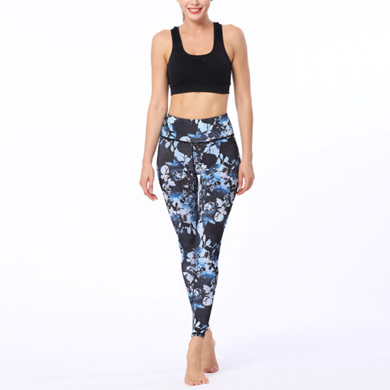 Leggings de sport et de fitness à imprimé feuilles simples avec Buddha Stones Pantalon de yoga pour femme - image 4