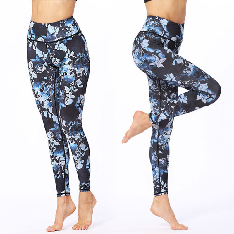 Leggings de sport et de fitness à imprimé feuilles simples avec Buddha Stones Pantalon de yoga pour femme - image 2