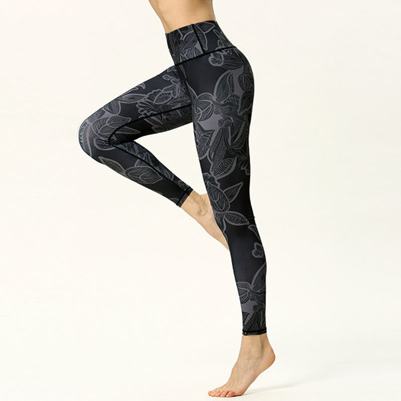 Leggings de sport et de fitness à imprimé feuilles simples avec Buddha Stones Pantalon de yoga pour femme - image 7
