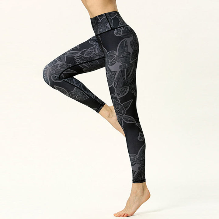 Leggings de sport et de fitness à imprimé feuilles simples avec Buddha Stones Pantalon de yoga pour femme - image 7