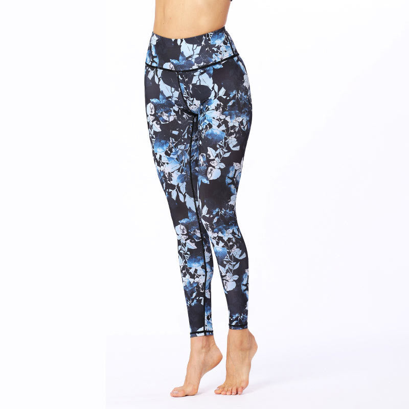 Leggings de sport et de fitness à imprimé feuilles simples avec Buddha Stones Pantalon de yoga pour femme - image 3