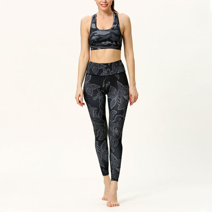 Leggings de sport et de fitness à imprimé feuilles simples avec Buddha Stones Pantalon de yoga pour femme - image 10