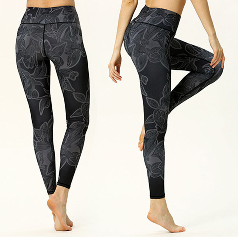 Leggings de sport et de fitness à imprimé feuilles simples avec Buddha Stones Pantalon de yoga pour femme - image 8