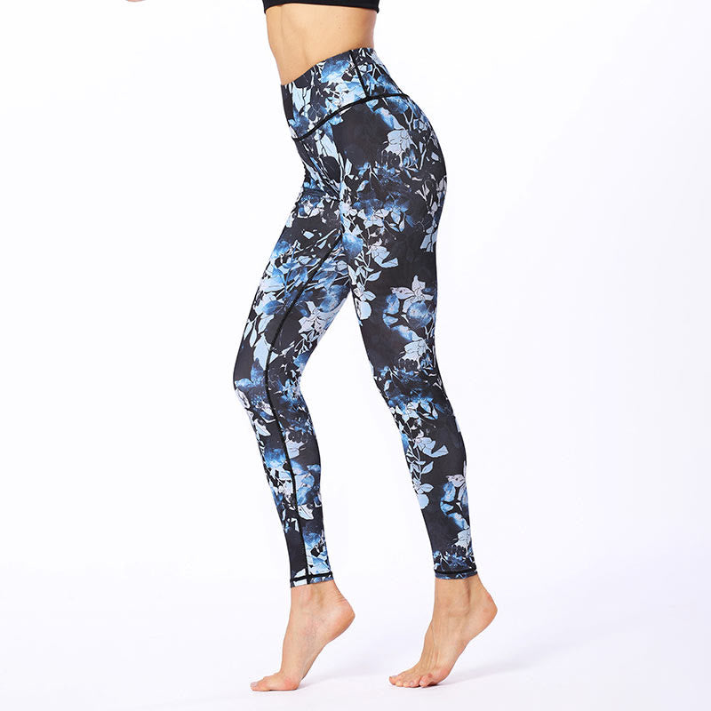 Leggings de sport et de fitness à imprimé feuilles simples avec Buddha Stones Pantalon de yoga pour femme - image 1