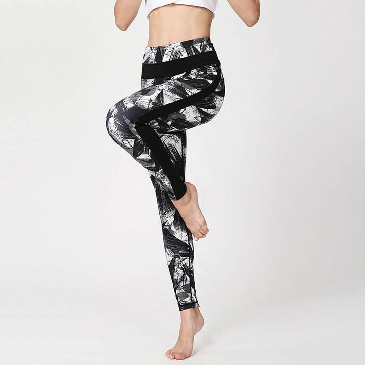 Leggings de sport en maille avec imprimé Buddha Stones, blanc, noir, encre, lignes de pinceau, pantalons de yoga pour femmes - image 10