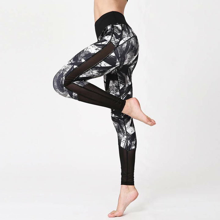 Leggings de sport en maille avec imprimé Buddha Stones, blanc, noir, encre, lignes de pinceau, pantalons de yoga pour femmes - image 3