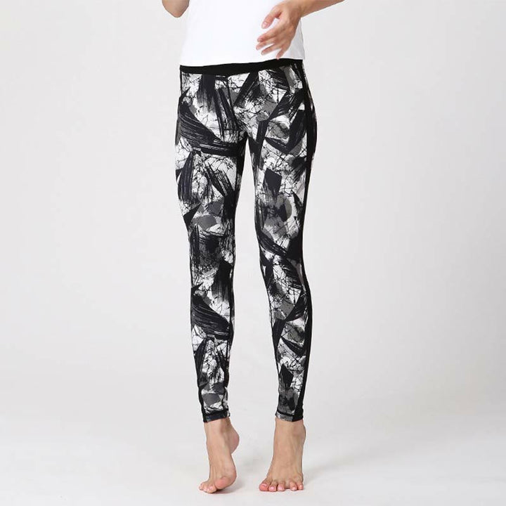 Leggings de sport en maille avec imprimé Buddha Stones, blanc, noir, encre, lignes de pinceau, pantalons de yoga pour femmes - Lignes de pinceau noires - US8-10，UK/AU12-14，EU40-42 (XL) - image 9