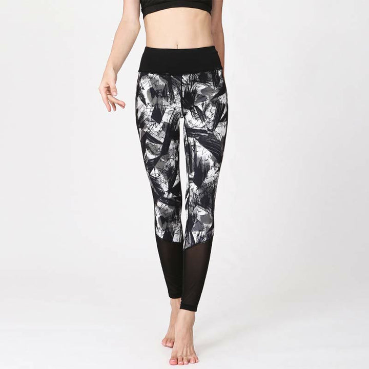 Leggings de sport en maille avec imprimé Buddha Stones, blanc, noir, encre, lignes de pinceau, pantalons de yoga pour femmes - Lignes noires et blanches - US8-10，UK/AU12-14，EU40-42 (XL) - image 0