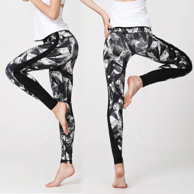 Leggings de sport en maille avec imprimé Buddha Stones, blanc, noir, encre, lignes de pinceau, pantalons de yoga pour femmes - image 6