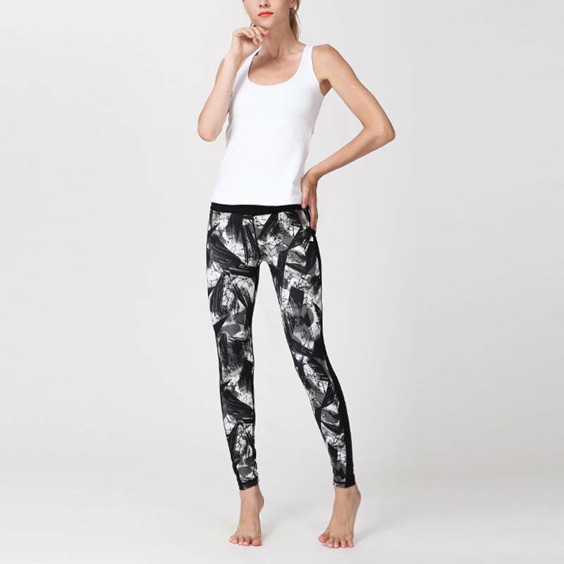 Leggings de sport en maille avec imprimé Buddha Stones, blanc, noir, encre, lignes de pinceau, pantalons de yoga pour femmes - image 11