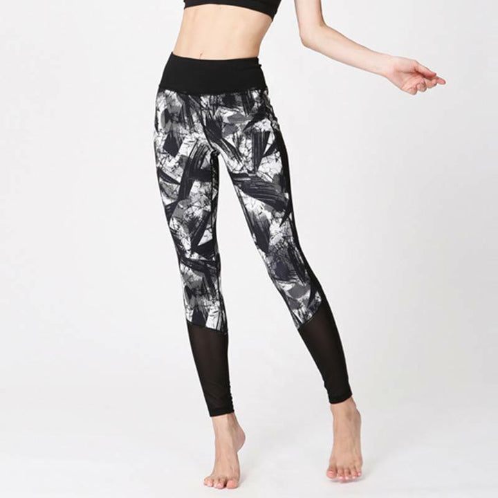 Leggings de sport en maille avec imprimé Buddha Stones, blanc, noir, encre, lignes de pinceau, pantalons de yoga pour femmes - image 2