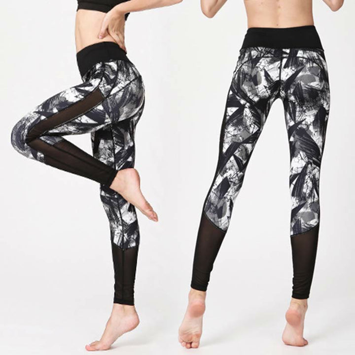Leggings de sport en maille avec imprimé Buddha Stones, blanc, noir, encre, lignes de pinceau, pantalons de yoga pour femmes - image 4