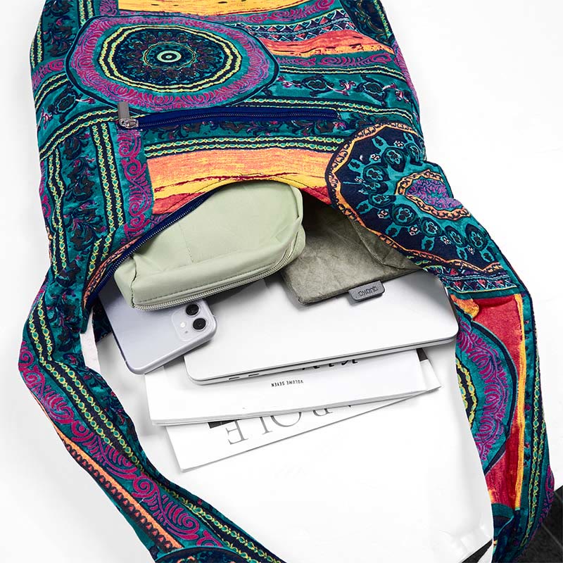 Sac à bandoulière en coton à motif de fleurs bleues Buddha Stones