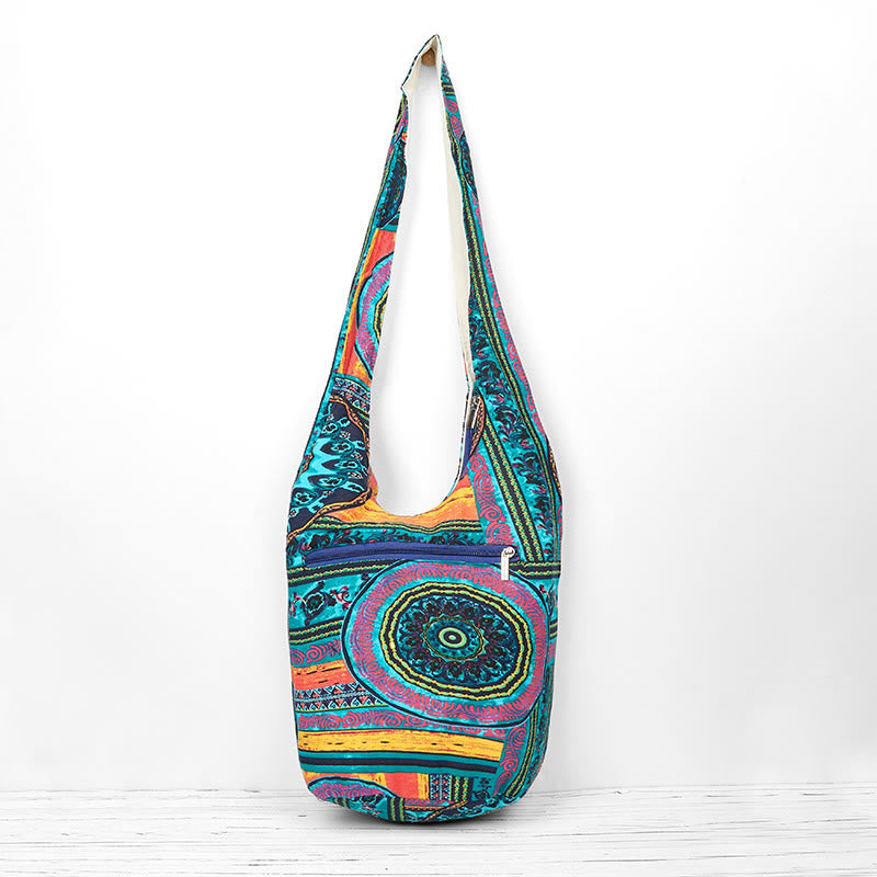 Sac à bandoulière en coton à motif de fleurs bleues Buddha Stones