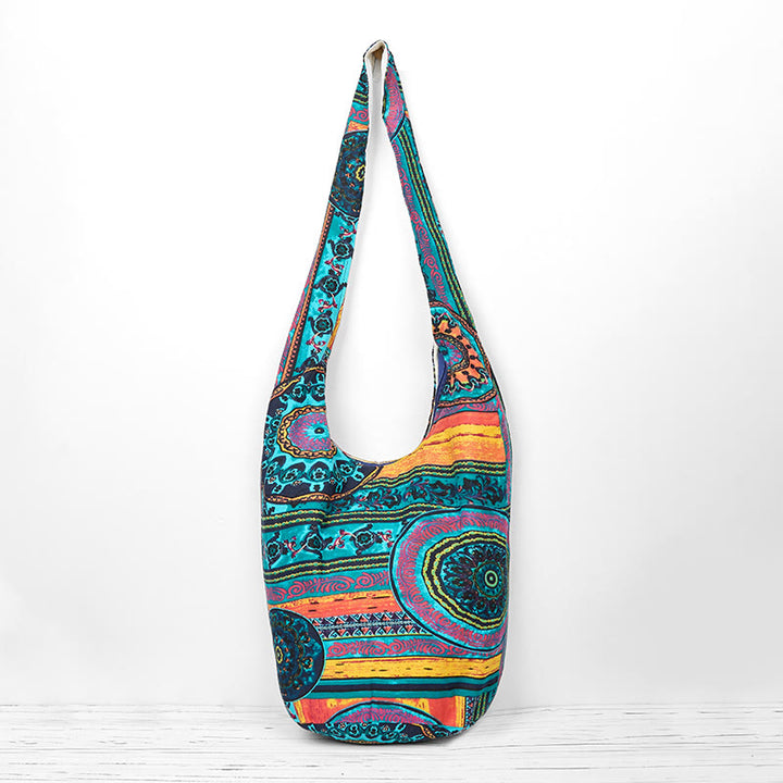 Sac à bandoulière en coton à motif de fleurs bleues Buddha Stones