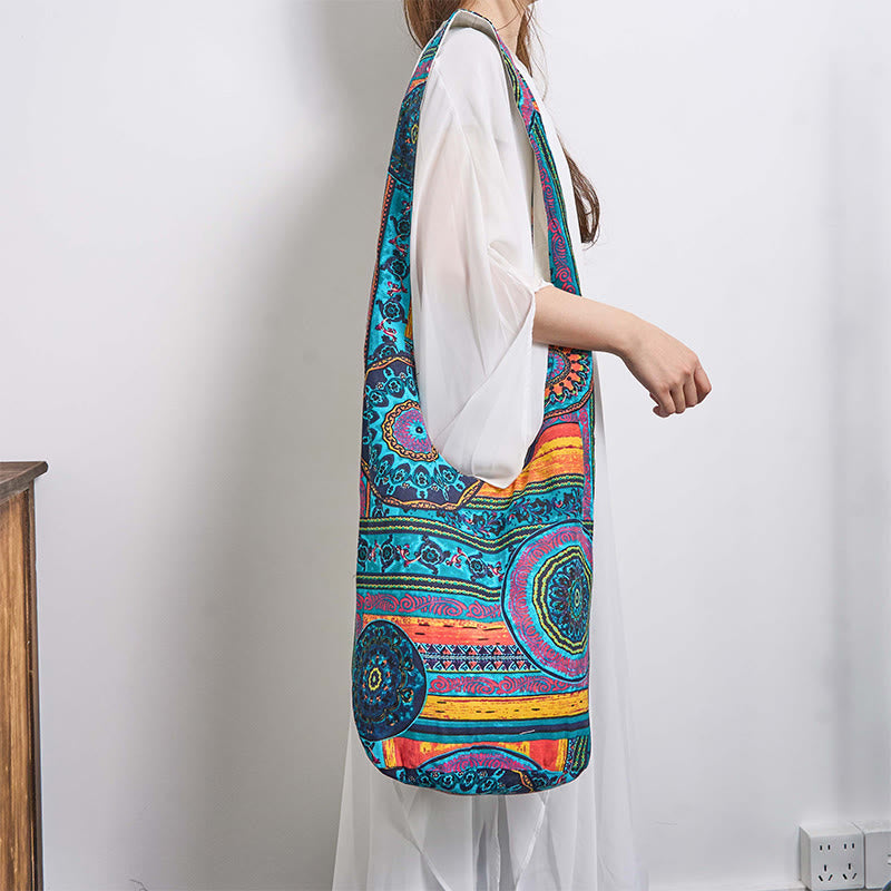 Sac à bandoulière en coton à motif de fleurs bleues Buddha Stones