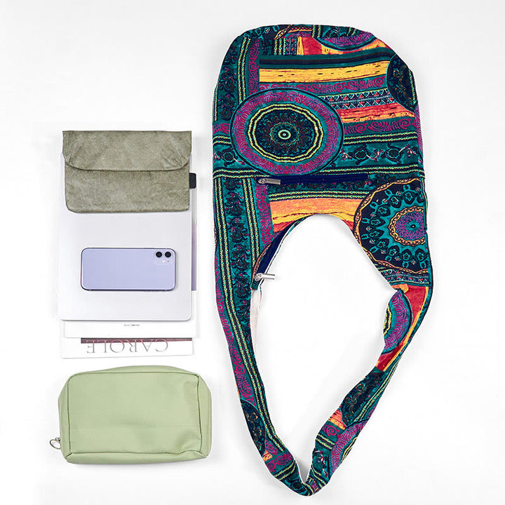 Sac à bandoulière en coton à motif de fleurs bleues Buddha Stones