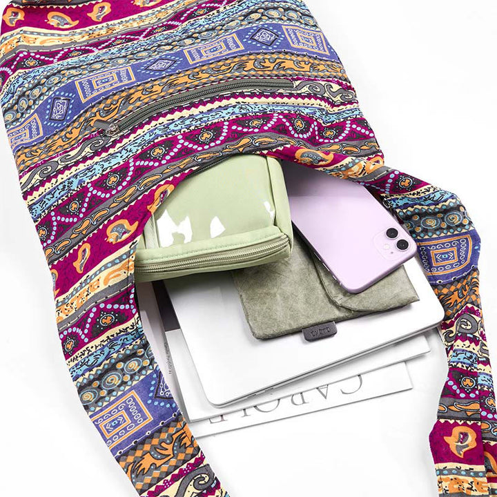 Sac à bandoulière en coton à rayures colorées avec Buddha Stones