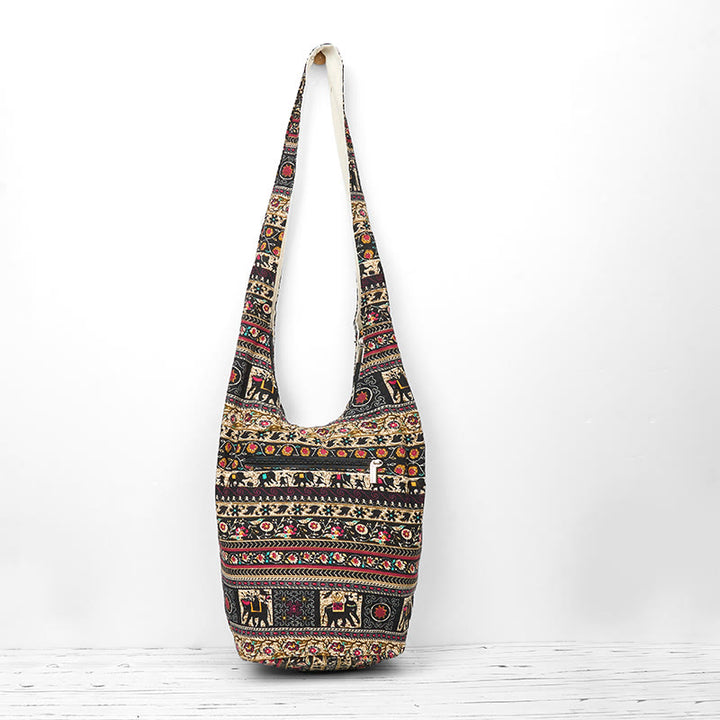Sac à bandoulière en coton à rayures éléphant Buddha Stones