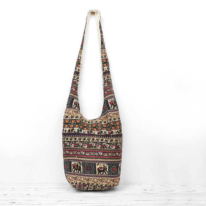 Sac à bandoulière en coton à rayures éléphant Buddha Stones