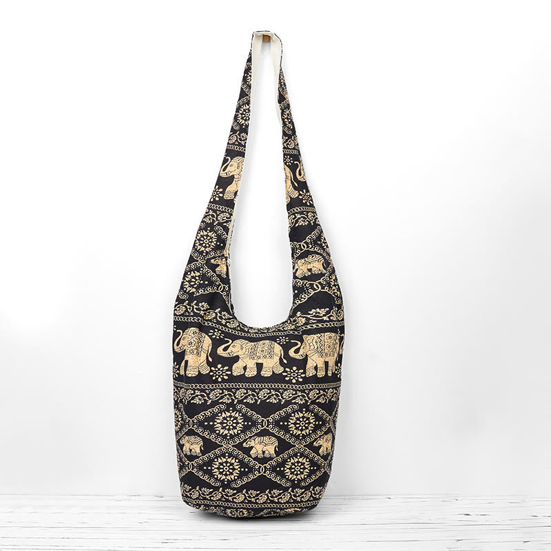 Sac à bandoulière en coton à rayures éléphant Buddha Stones