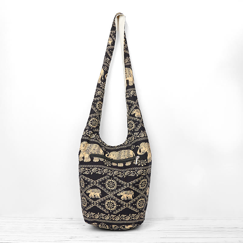 Sac à bandoulière en coton à rayures éléphant Buddha Stones