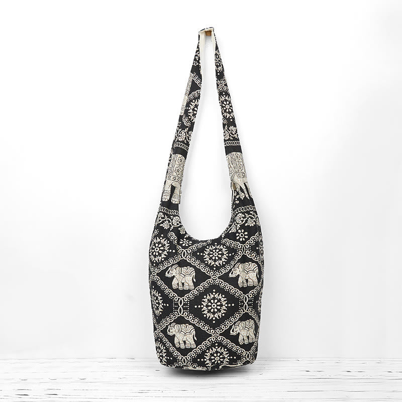 Sac à bandoulière en coton à rayures éléphant Buddha Stones